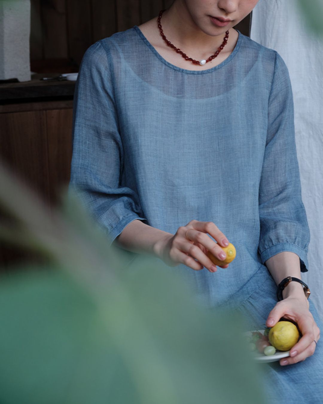 Ramie Drawstring A-Line Dress　OP005