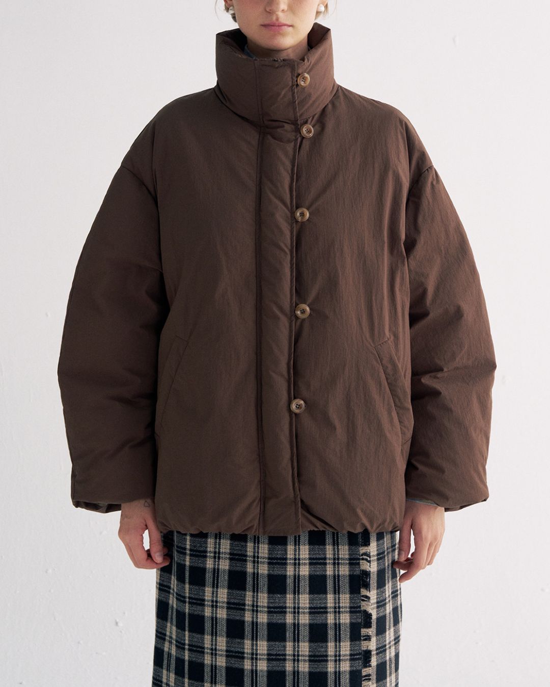 White Duck Down Gathered Jacket　JK079