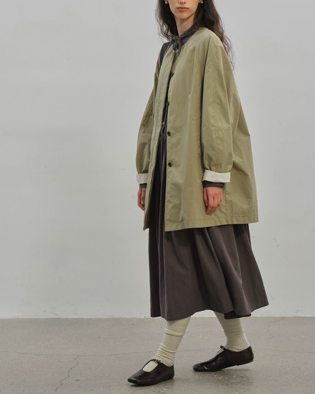 Collarless Mid-length Coat　CT005