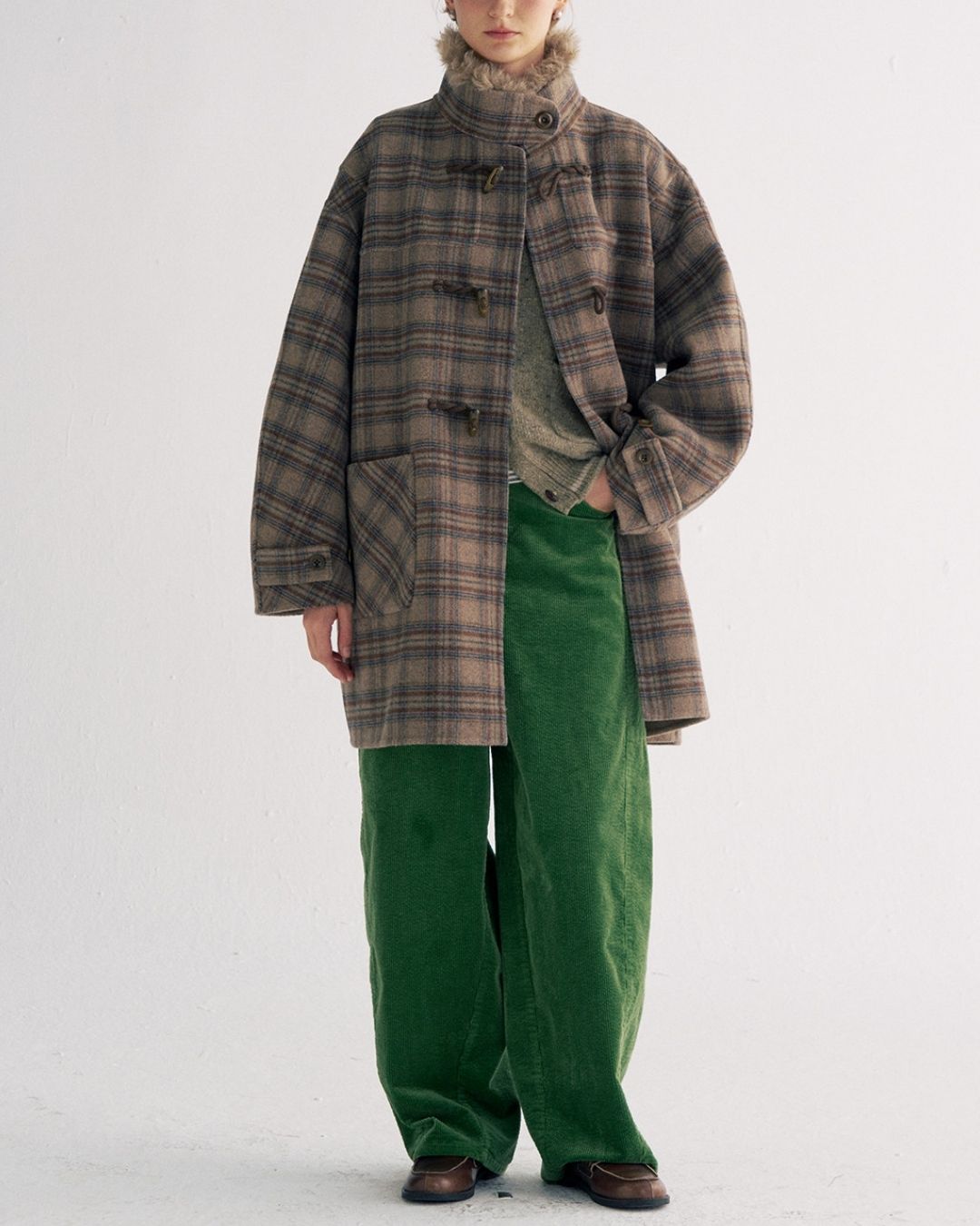 Stand Collar Duffle Check Coat　CT031