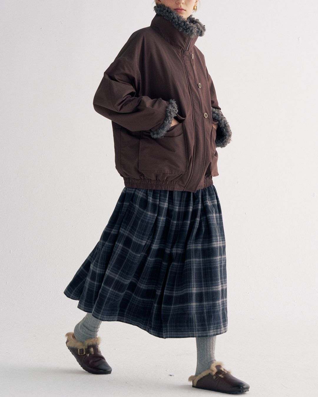 Stand-up Boa Collar Padded Jacket　JK077