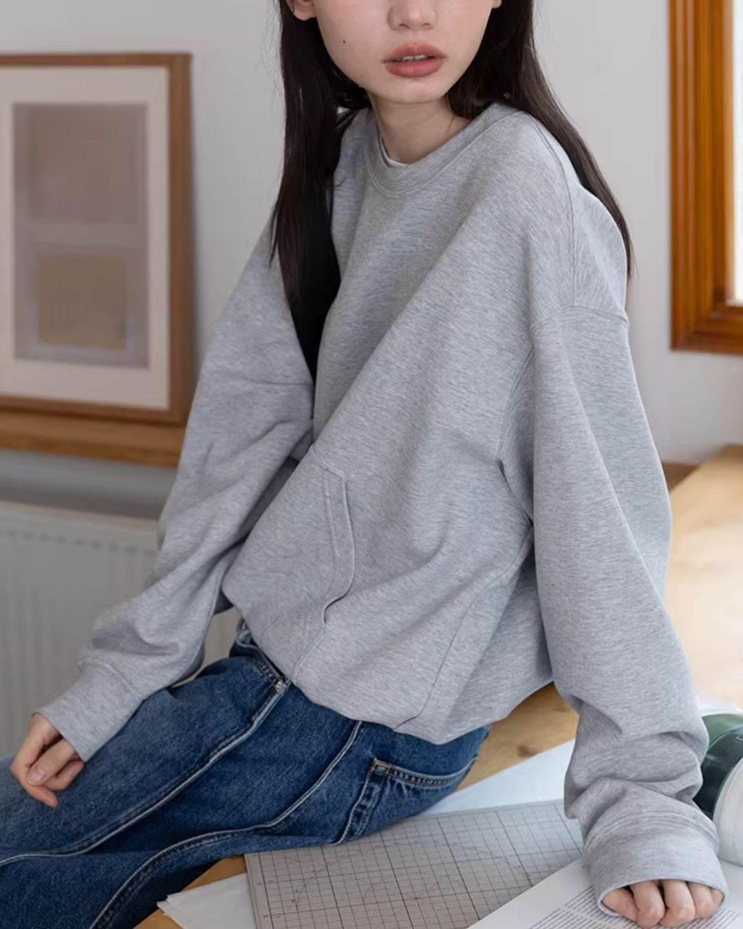 Back Embroidered Drawstring Hem Sweat　SW015