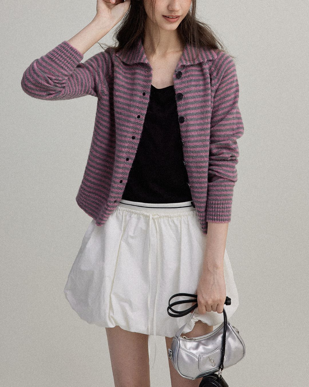 Collared Border Knit Cardigan　KN020