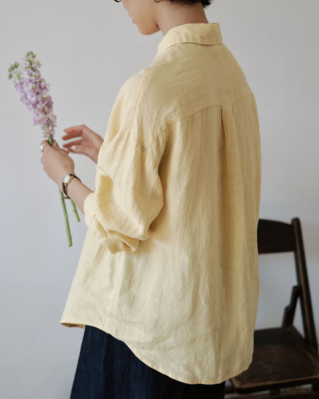 Drop Shoulder Striped Linen Shirt　LS042