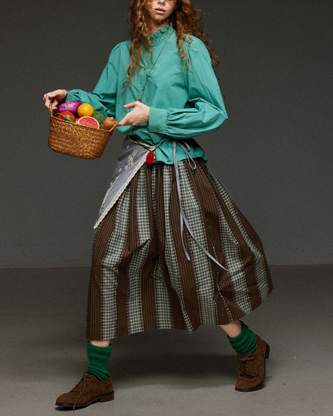 Check And Striped Contrast Color Skirt　SK007