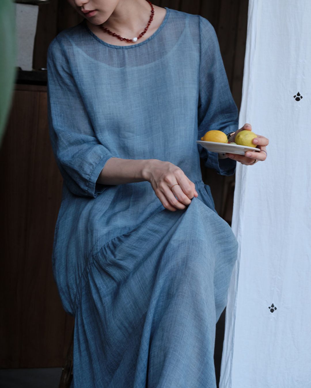 Ramie Drawstring A-Line Dress　OP005