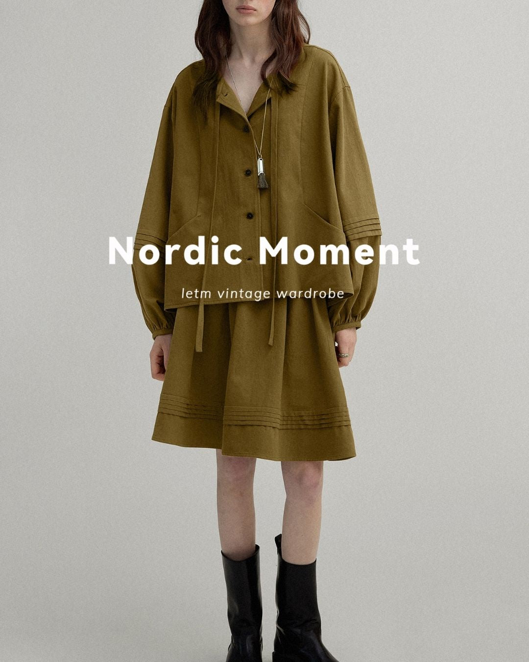 A-line Pleated Shirt ＆ Knee-length Skirt　LS011