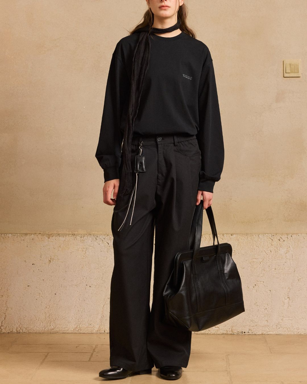 Rope ＆ Leather Tag Tuck Wide Pants　PT033