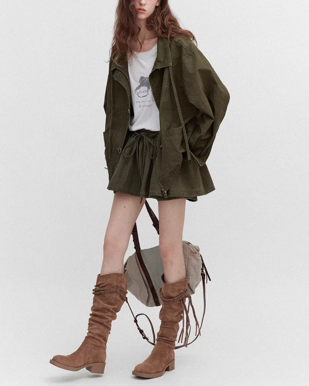 Vintage Metal Button Denim Jacket & Gathered Shorts　JK090