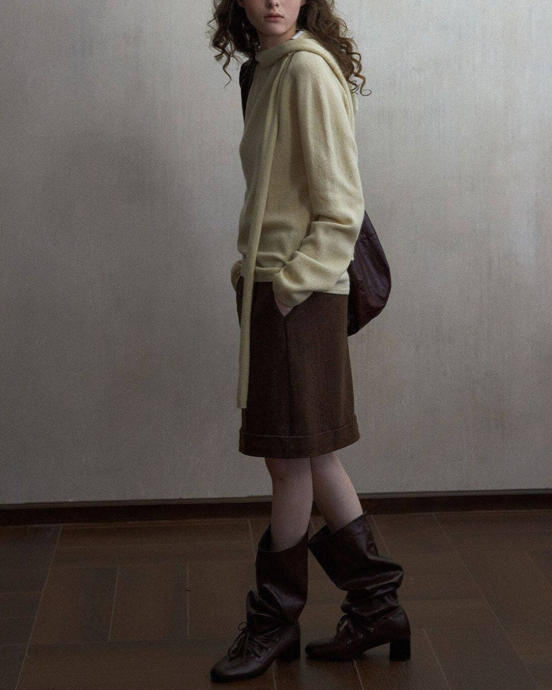 Basic Yak Wool Knit Hooded Scarf　HG001