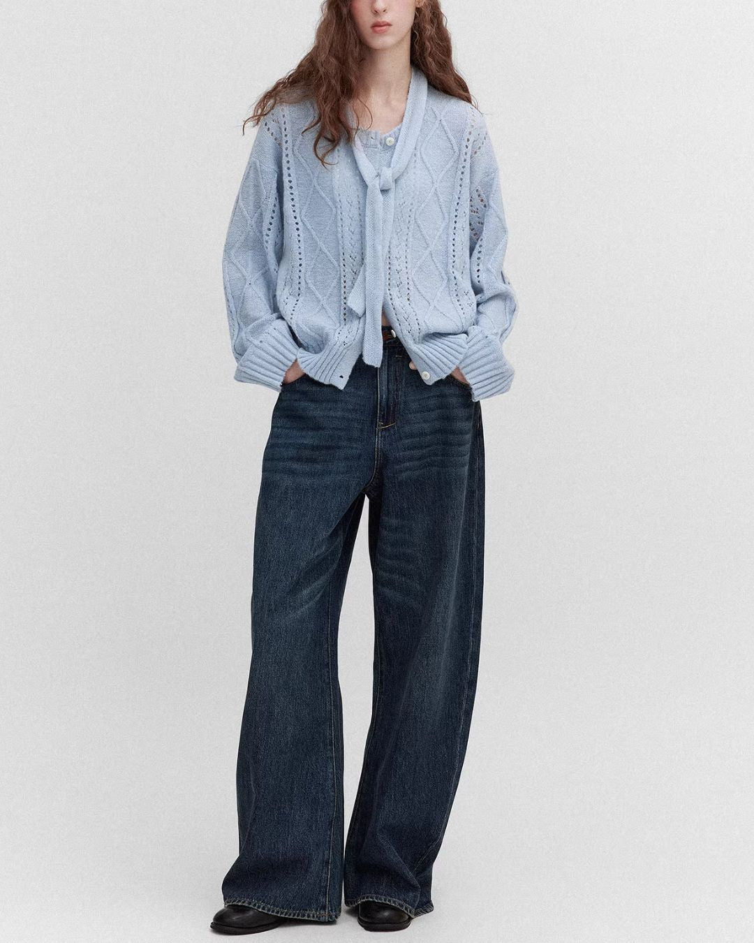 Washed Denim Shirt Jacket & Wide Denim Pants　JK091