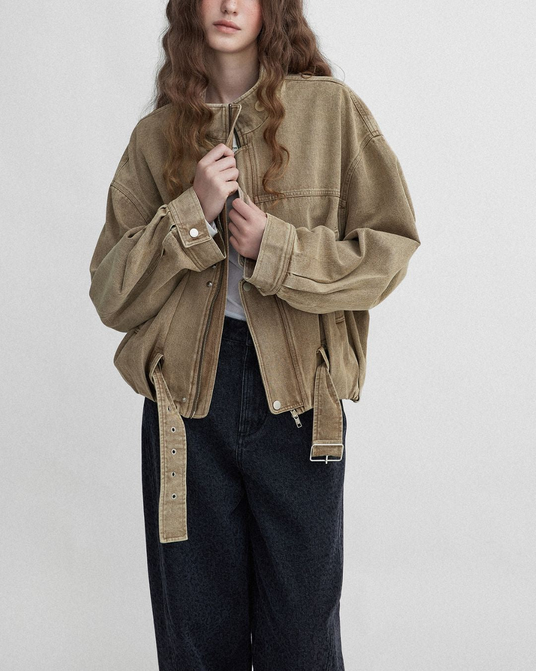 Belted Denim Cropped Jacket　JK026