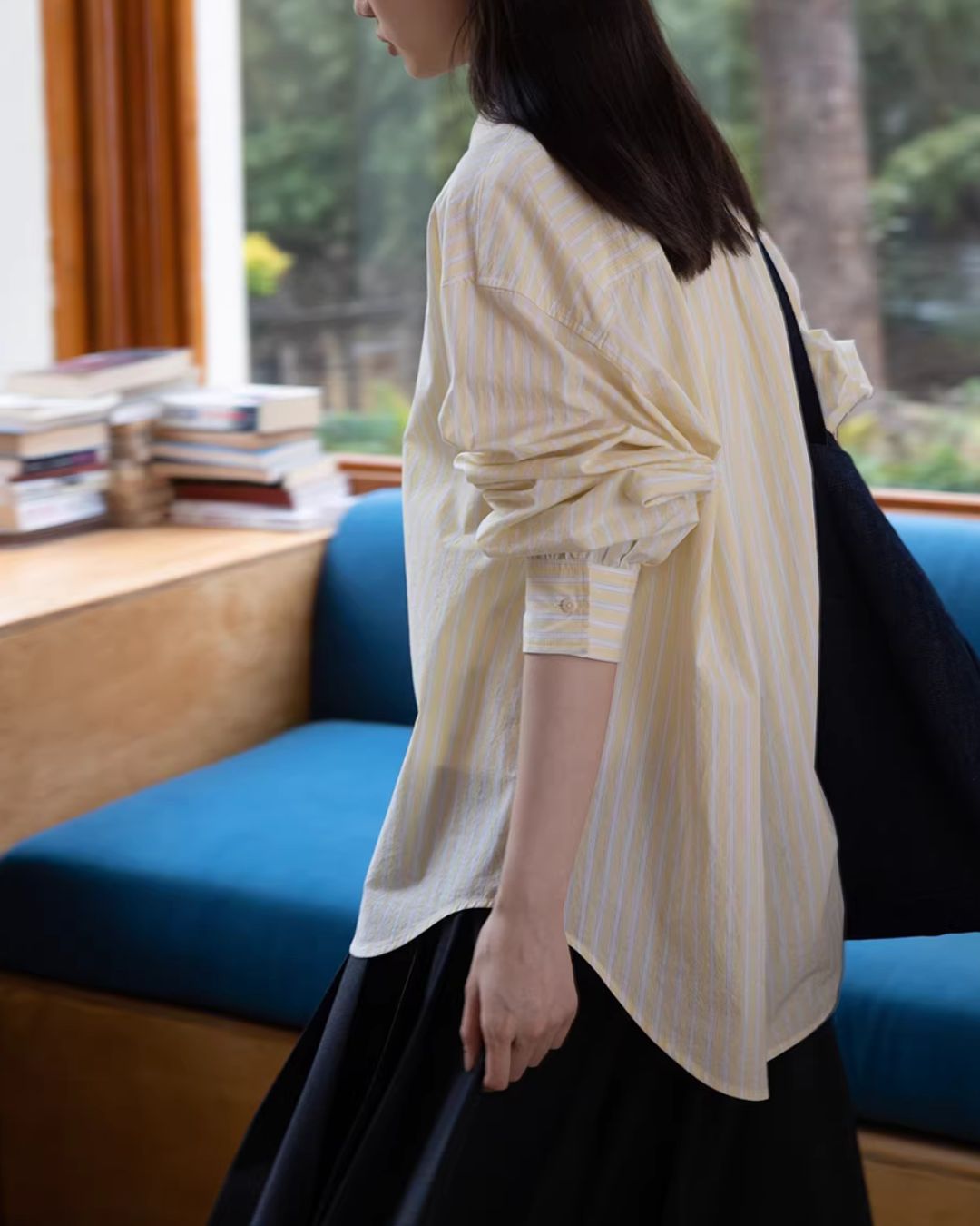 Round-collar Loose Striped Shirt　LS063