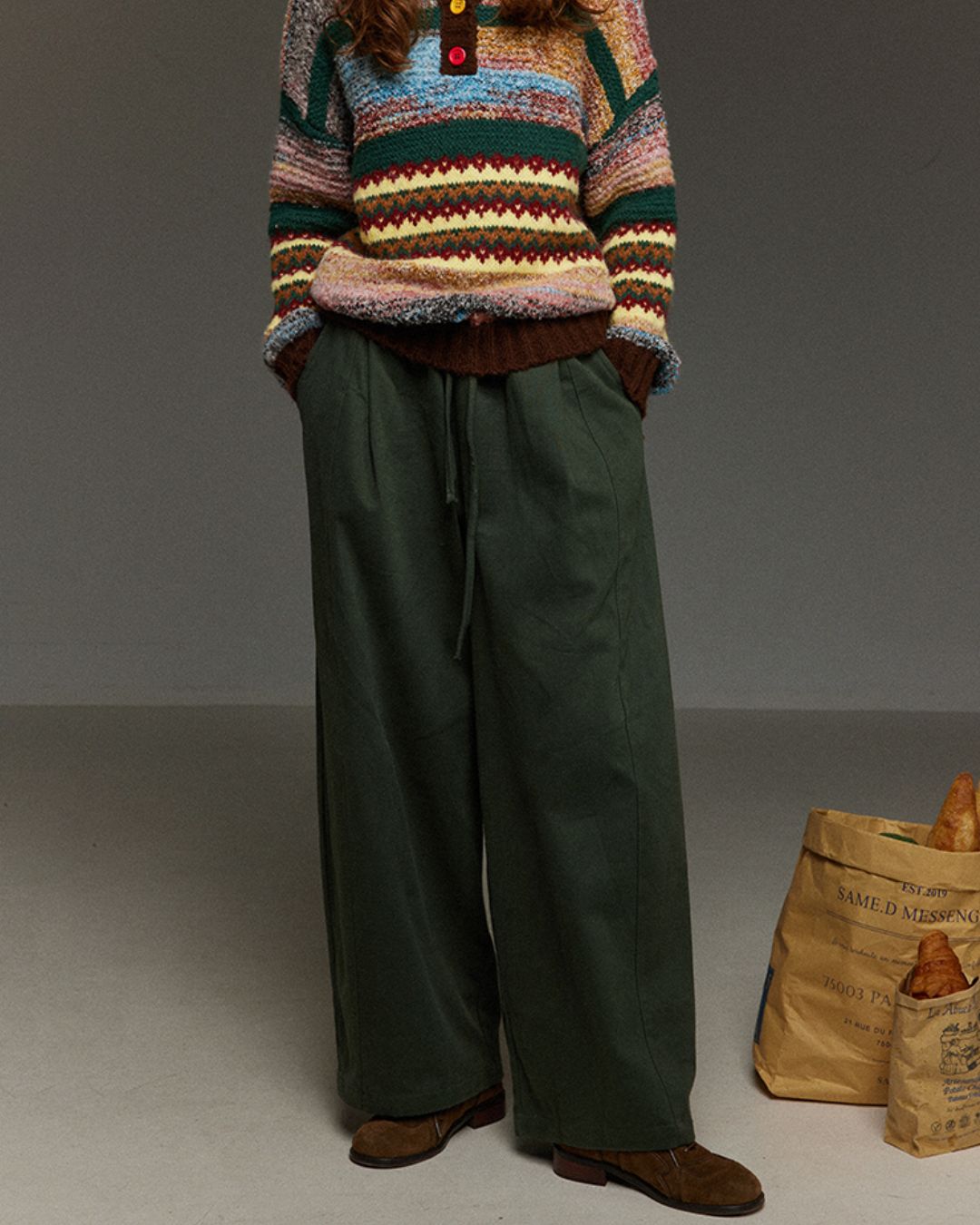 Drawstring Tuck Wide Denim Pants　DP011