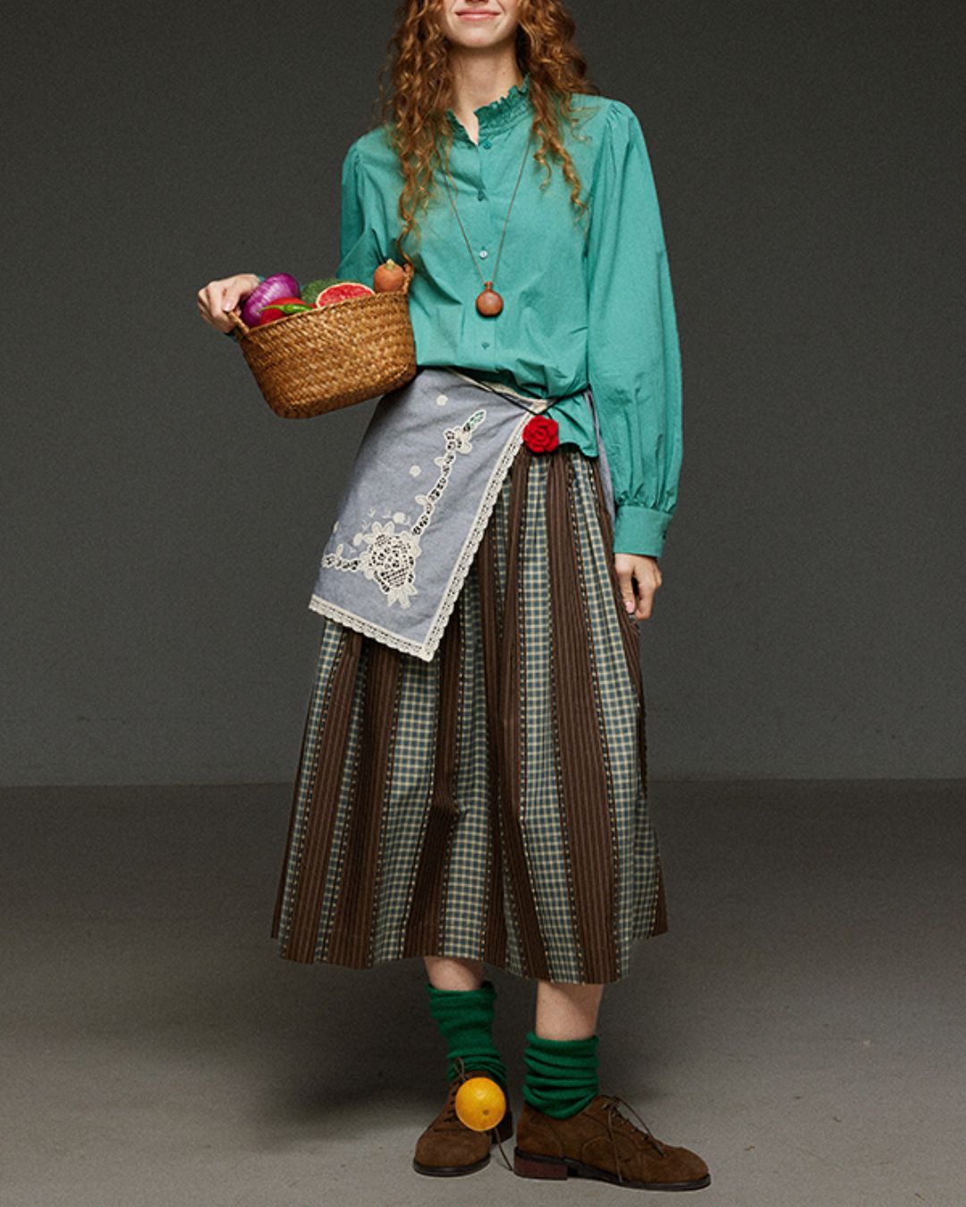 Check And Striped Contrast Color Skirt　SK007