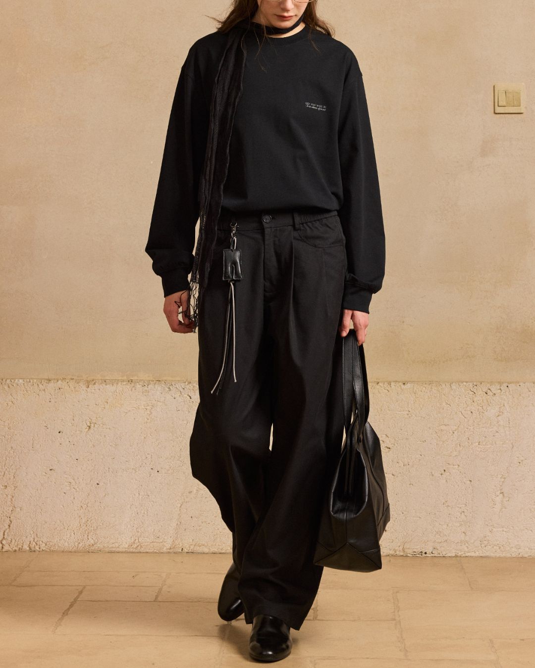 Rope ＆ Leather Tag Tuck Wide Pants　PT033