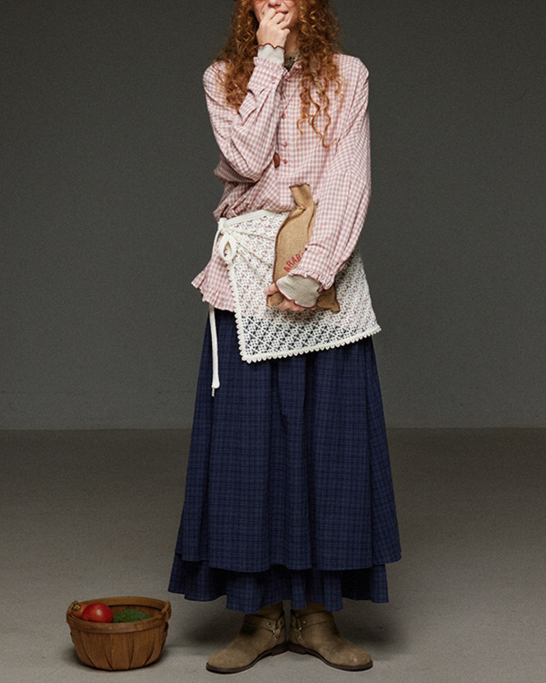 Pink Checked Ruffle Shirt　LS027