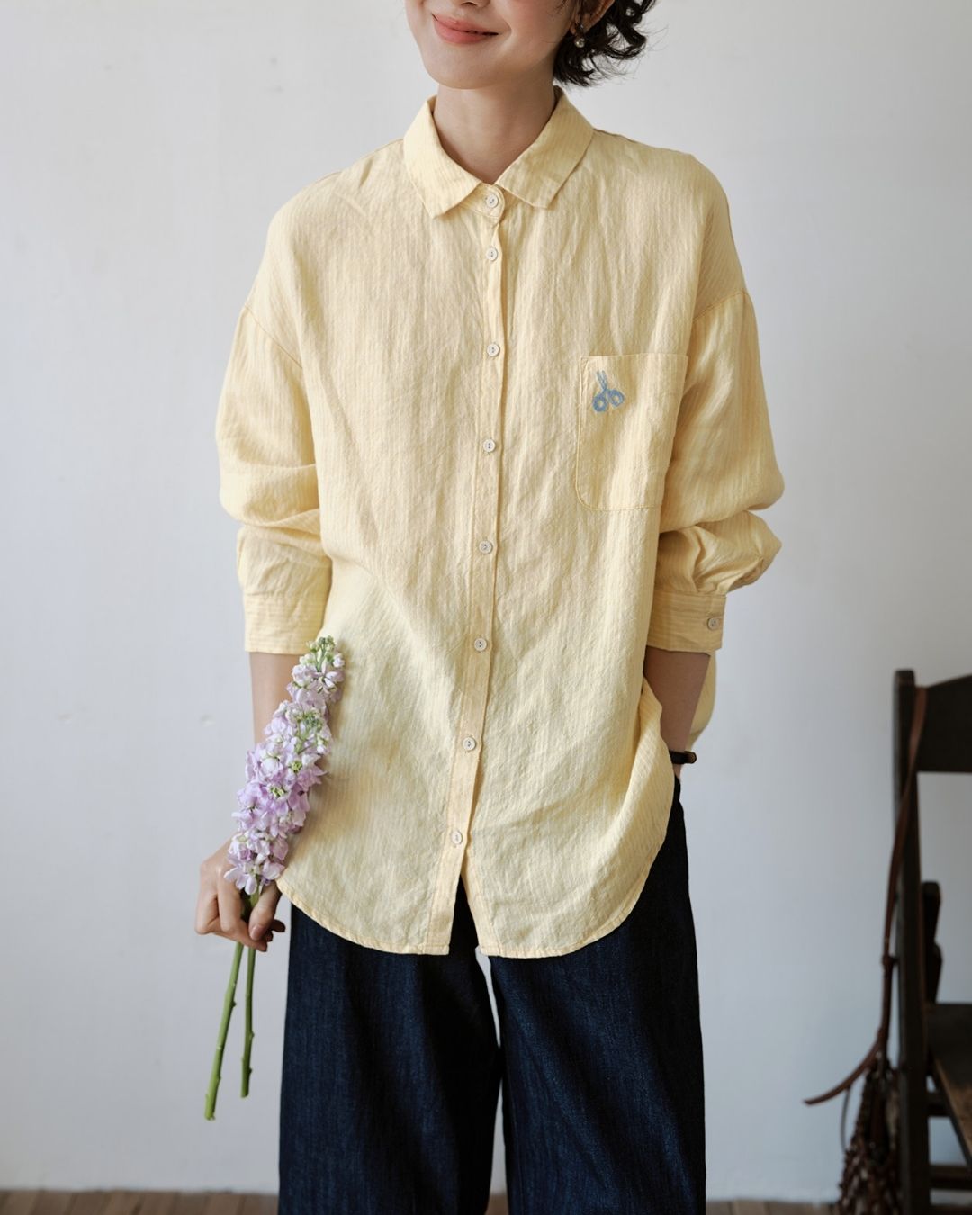 Drop Shoulder Striped Linen Shirt　LS042