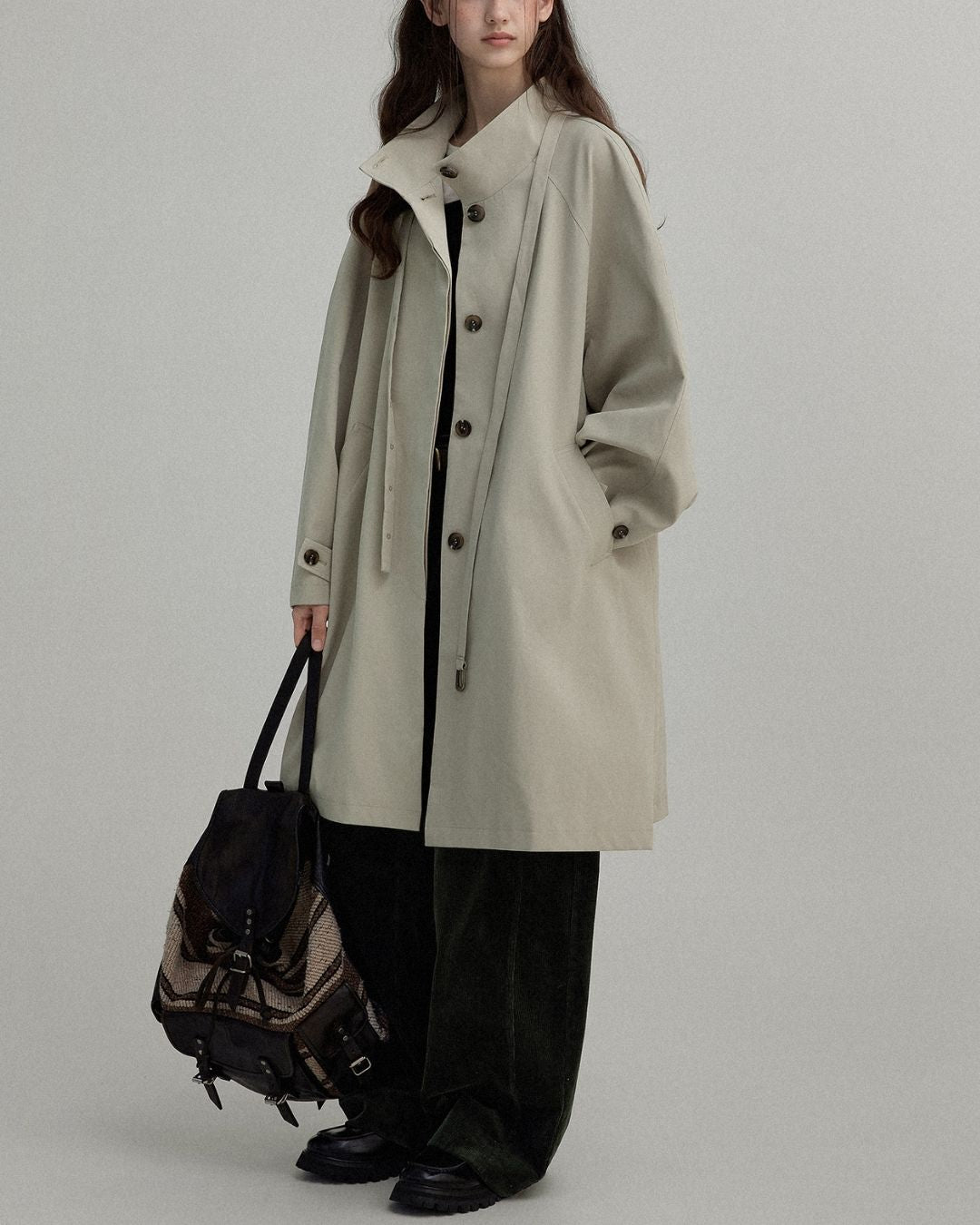 Stand Collar A-line Coat　CT002