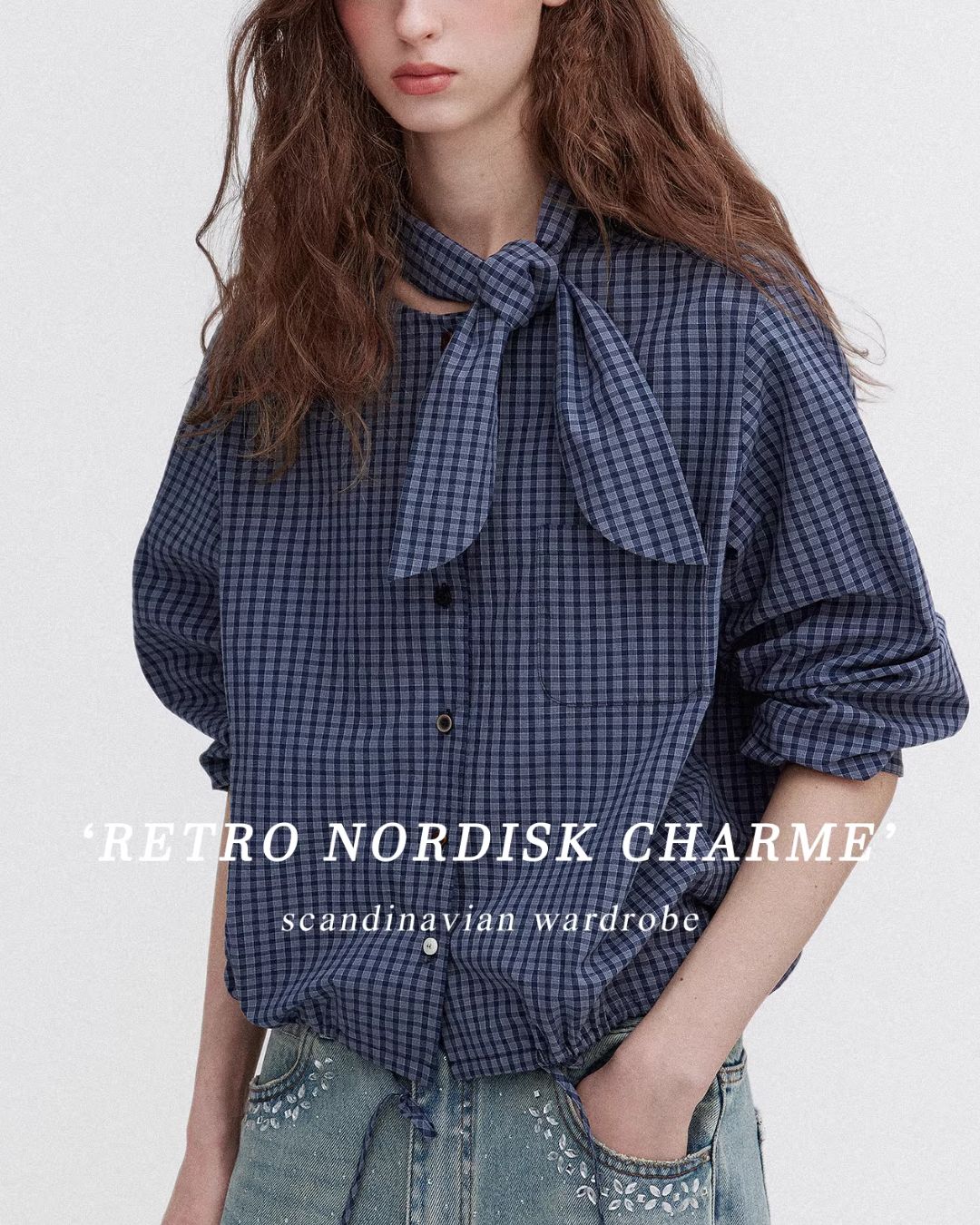 Bow Tie Ribbon Check Shirt　LS068