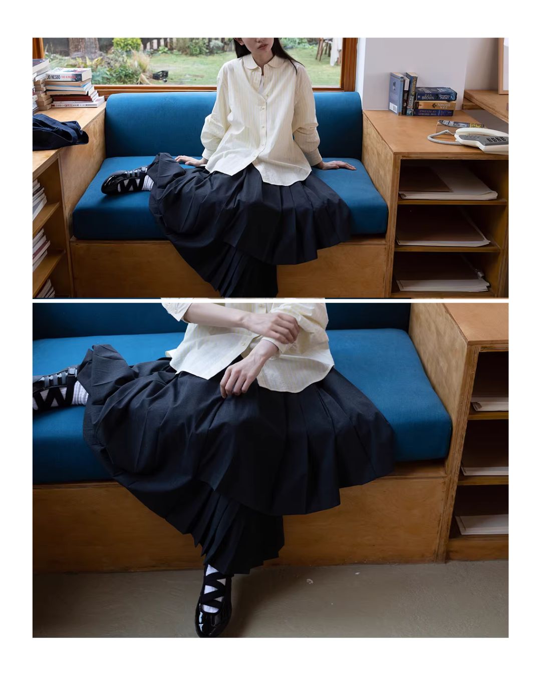Round-collar Loose Striped Shirt　LS063