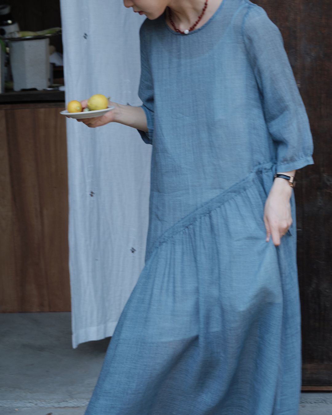 Ramie Drawstring A-Line Dress　OP005