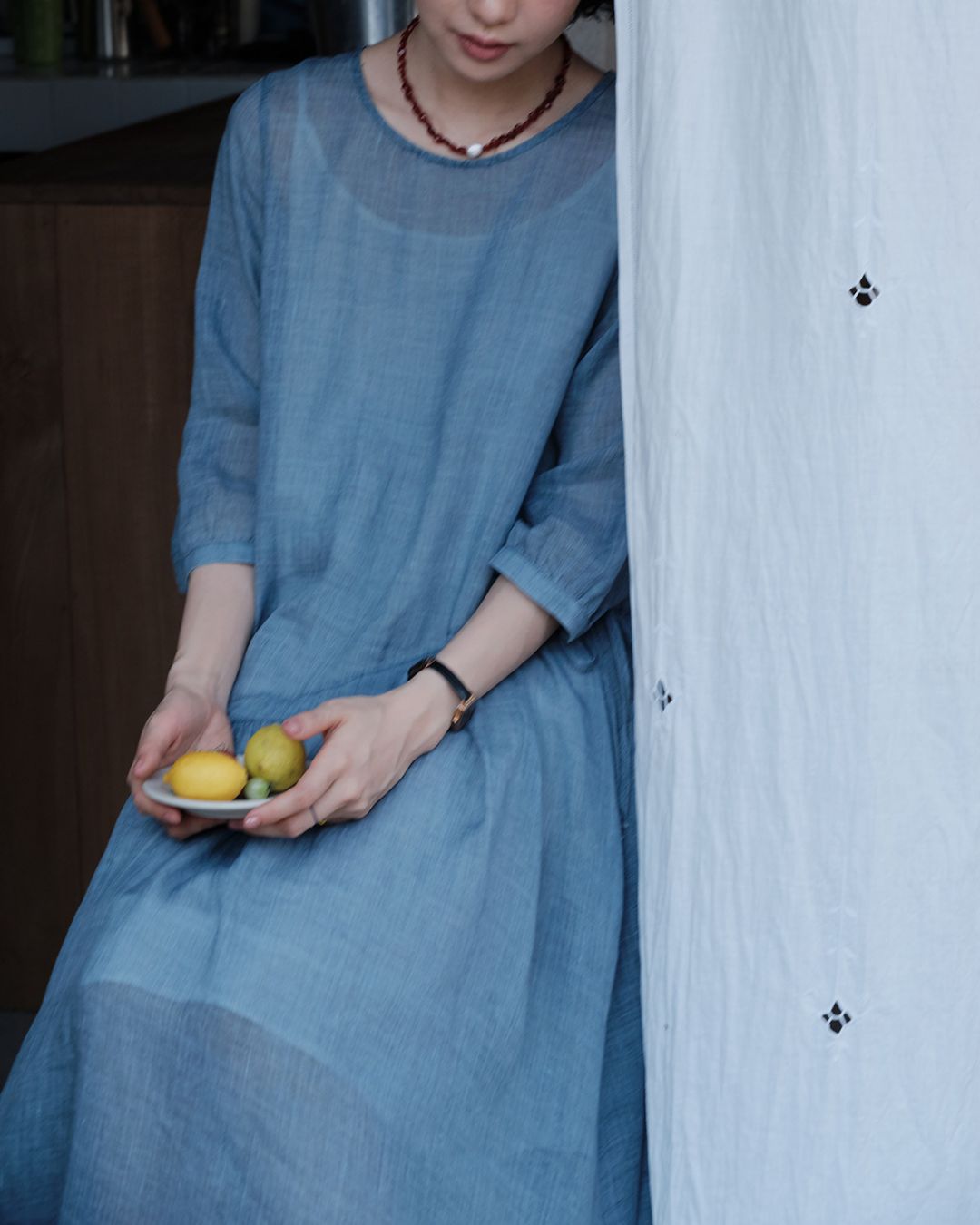 Ramie Drawstring A-Line Dress　OP005