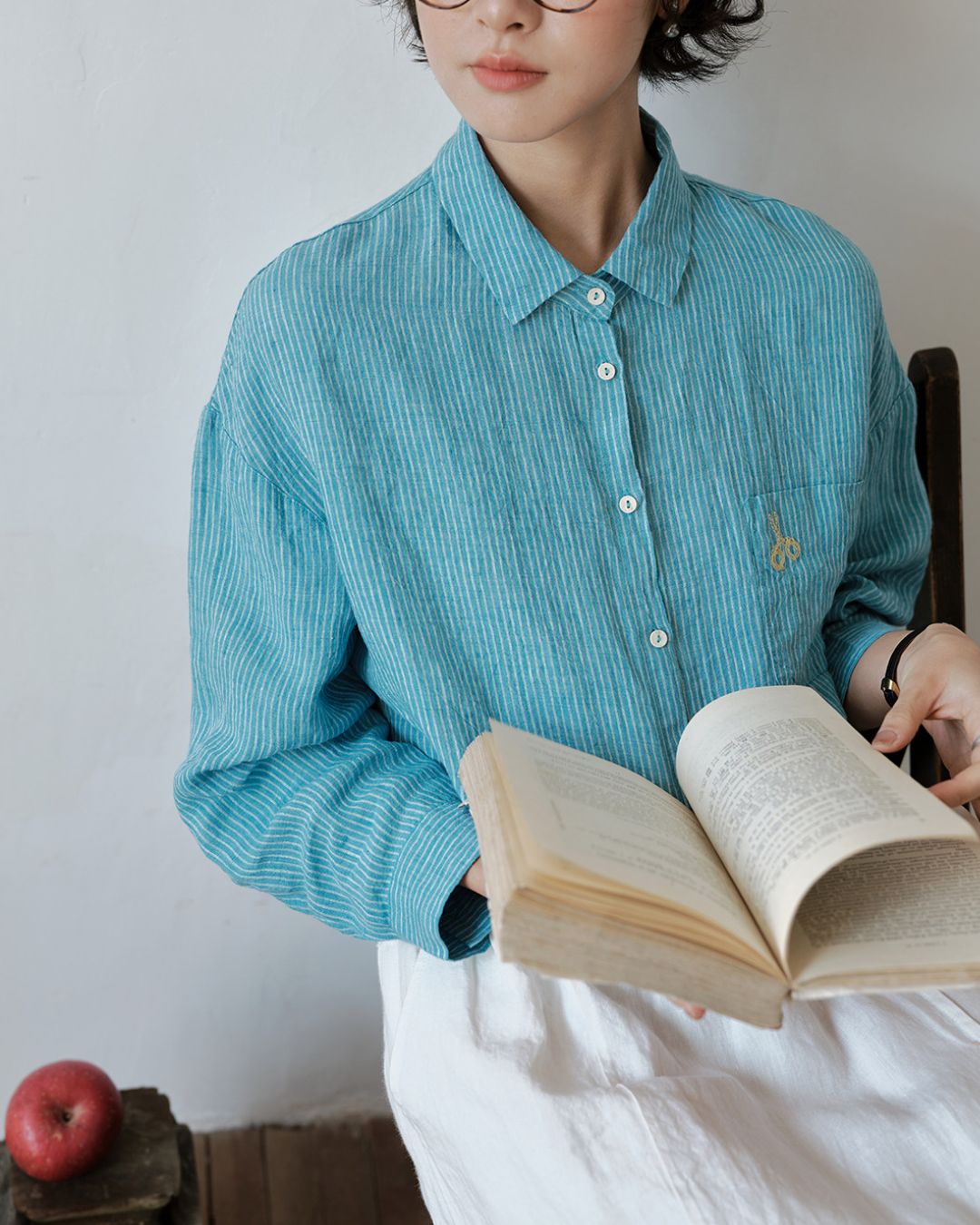 Drop Shoulder Striped Linen Shirt　LS042