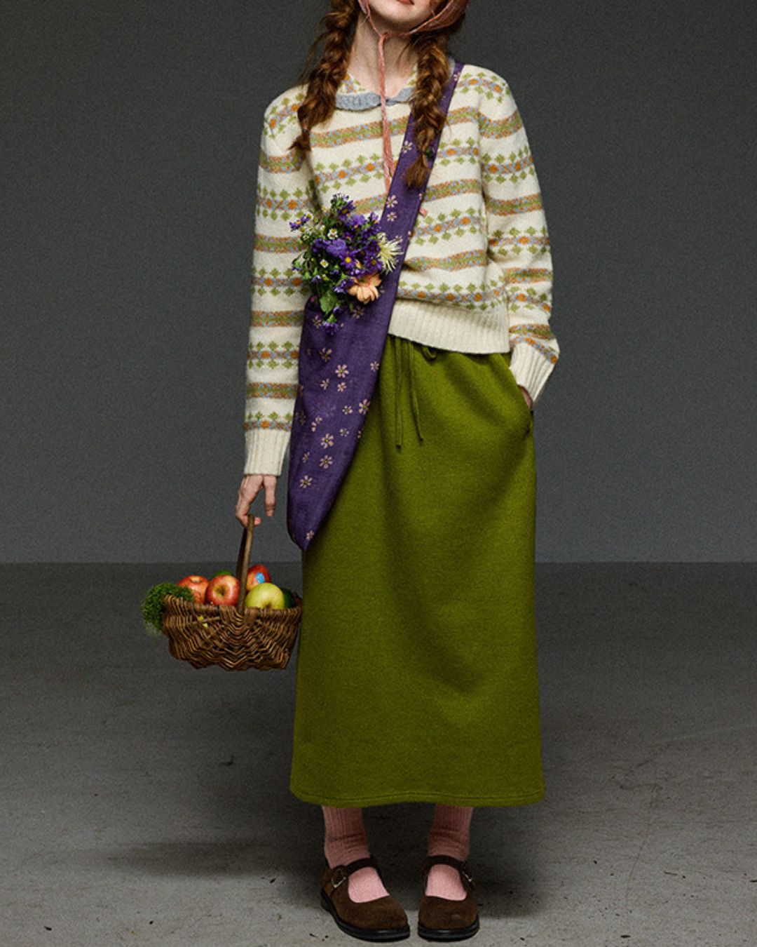 Retro Border Peter Pan Collar Jacquard Sweater　KN106