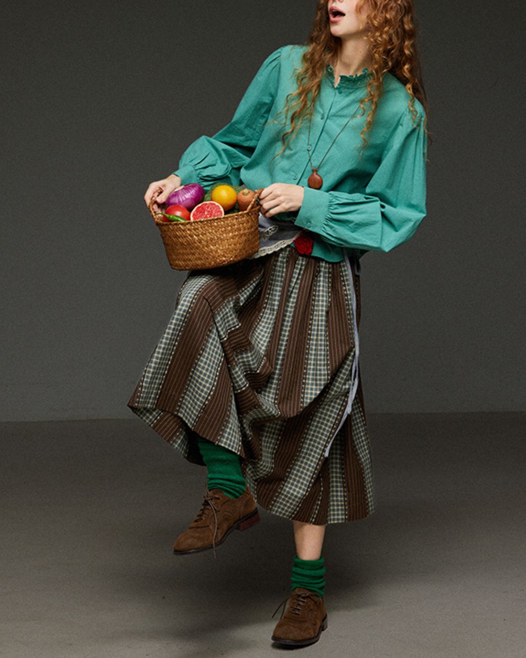 Check And Striped Contrast Color Skirt　SK007