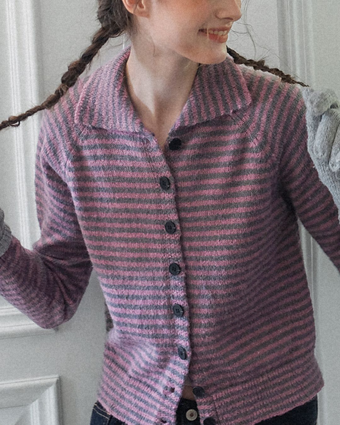 Collared Border Knit Cardigan　KN020