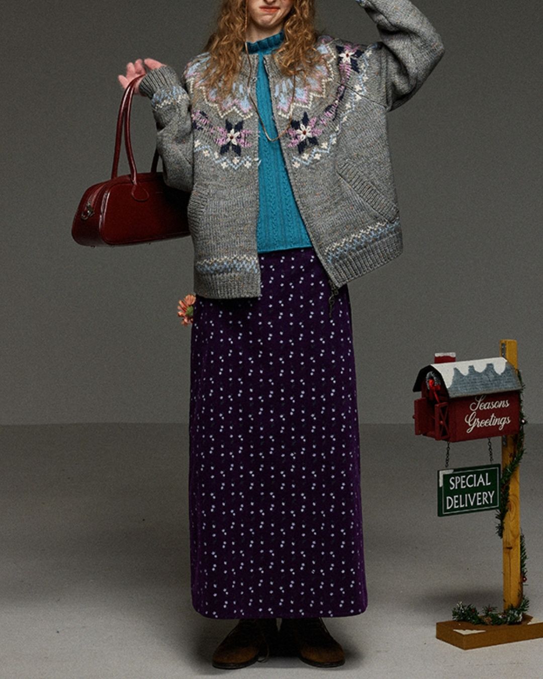 Retro Flower Corduroy Long Skirt　SK013