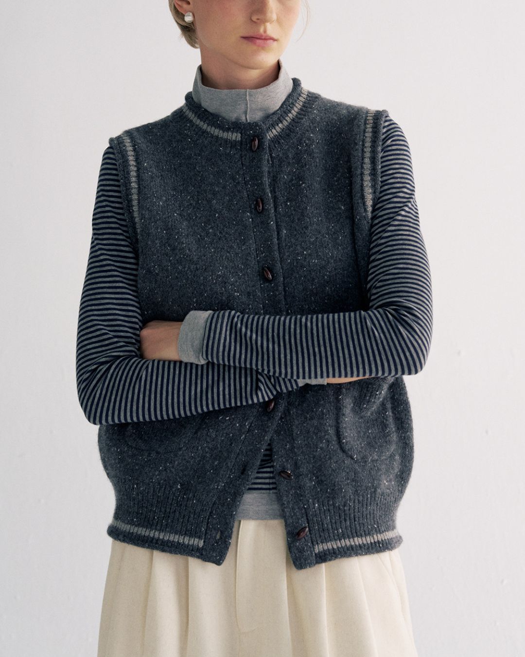 Color Block Faux Layer High Neck Knit　KN083