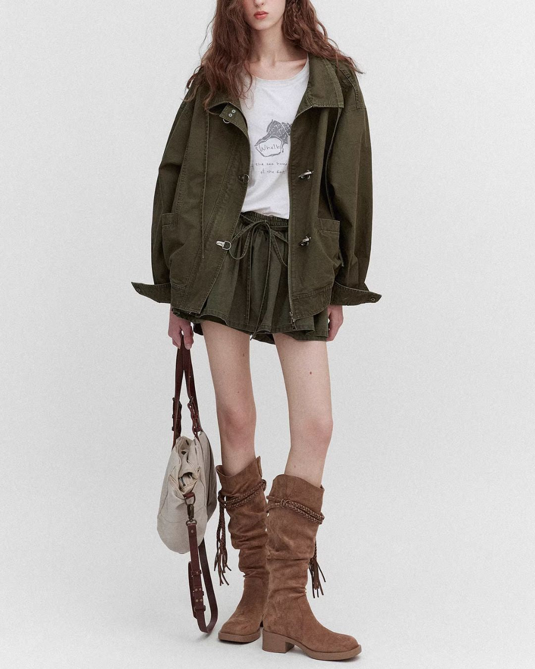 Vintage Metal Button Denim Jacket & Gathered Shorts　JK090