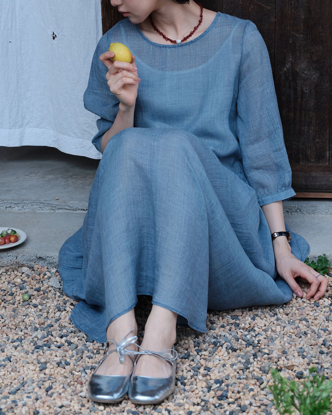 Ramie Drawstring A-Line Dress　OP005