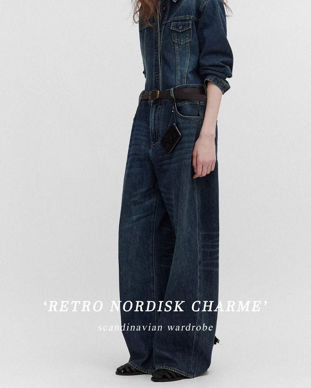 Washed Denim Shirt Jacket & Wide Denim Pants　JK091