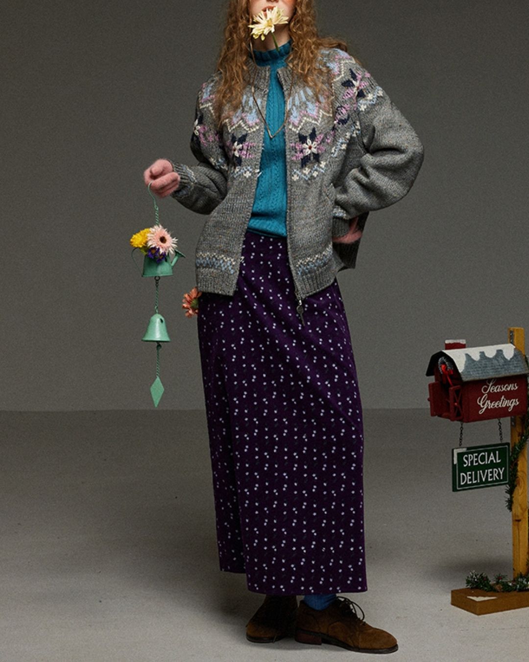 Retro Flower Corduroy Long Skirt　SK013