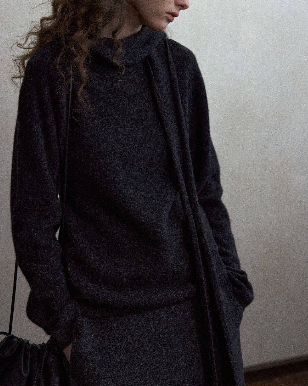 Basic Yak Wool Knit Hooded Scarf　HG001