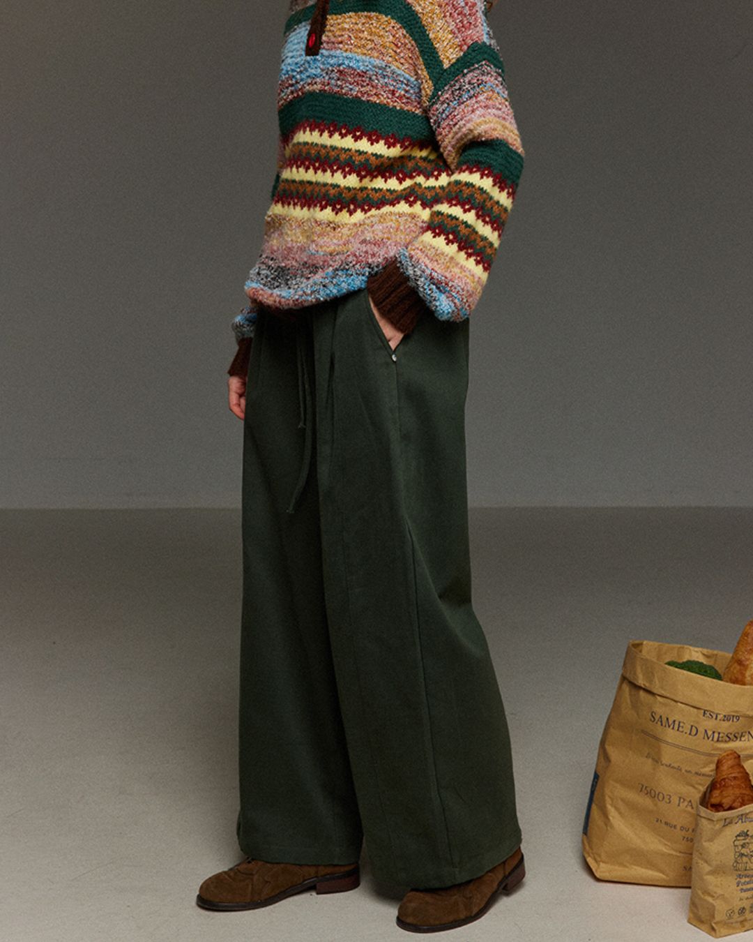 Drawstring Tuck Wide Denim Pants　DP011