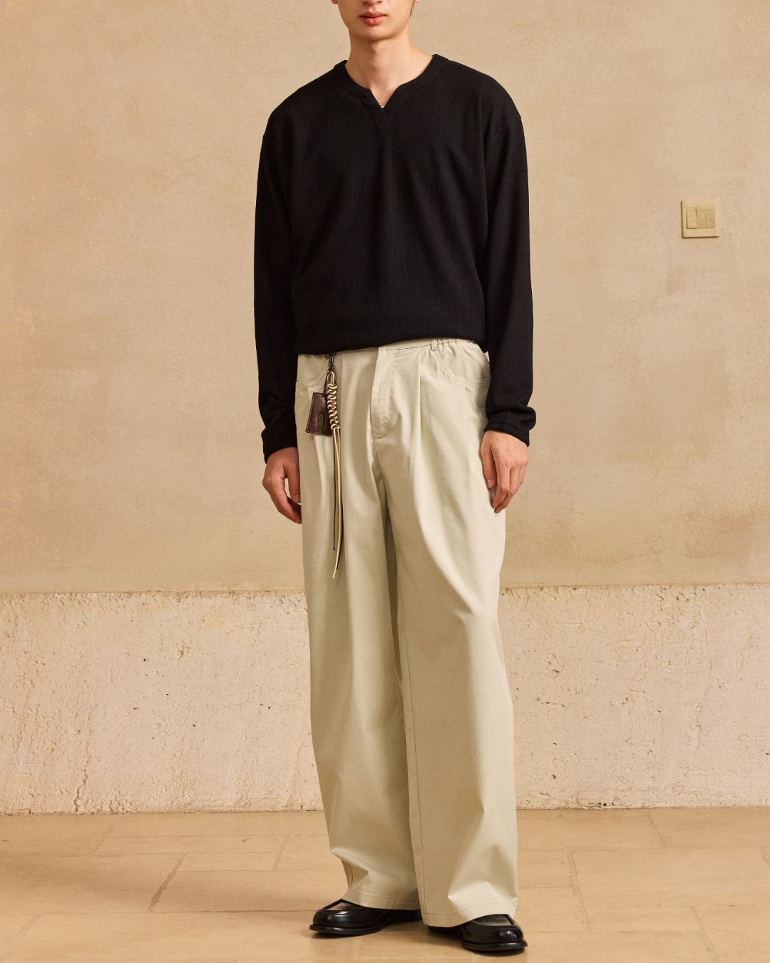Rope ＆ Leather Tag Tuck Wide Pants　PT033