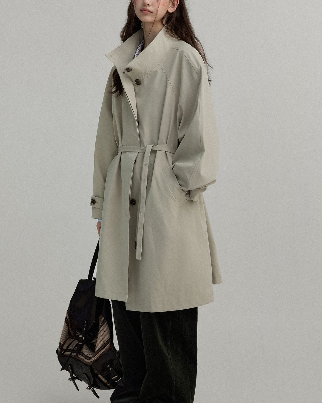 Stand Collar A-line Coat　CT002