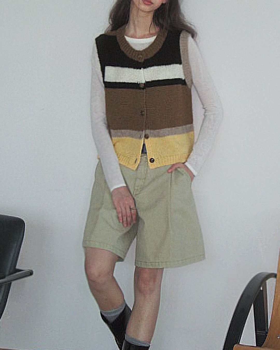 Contrast Color Knit Vest　KN019