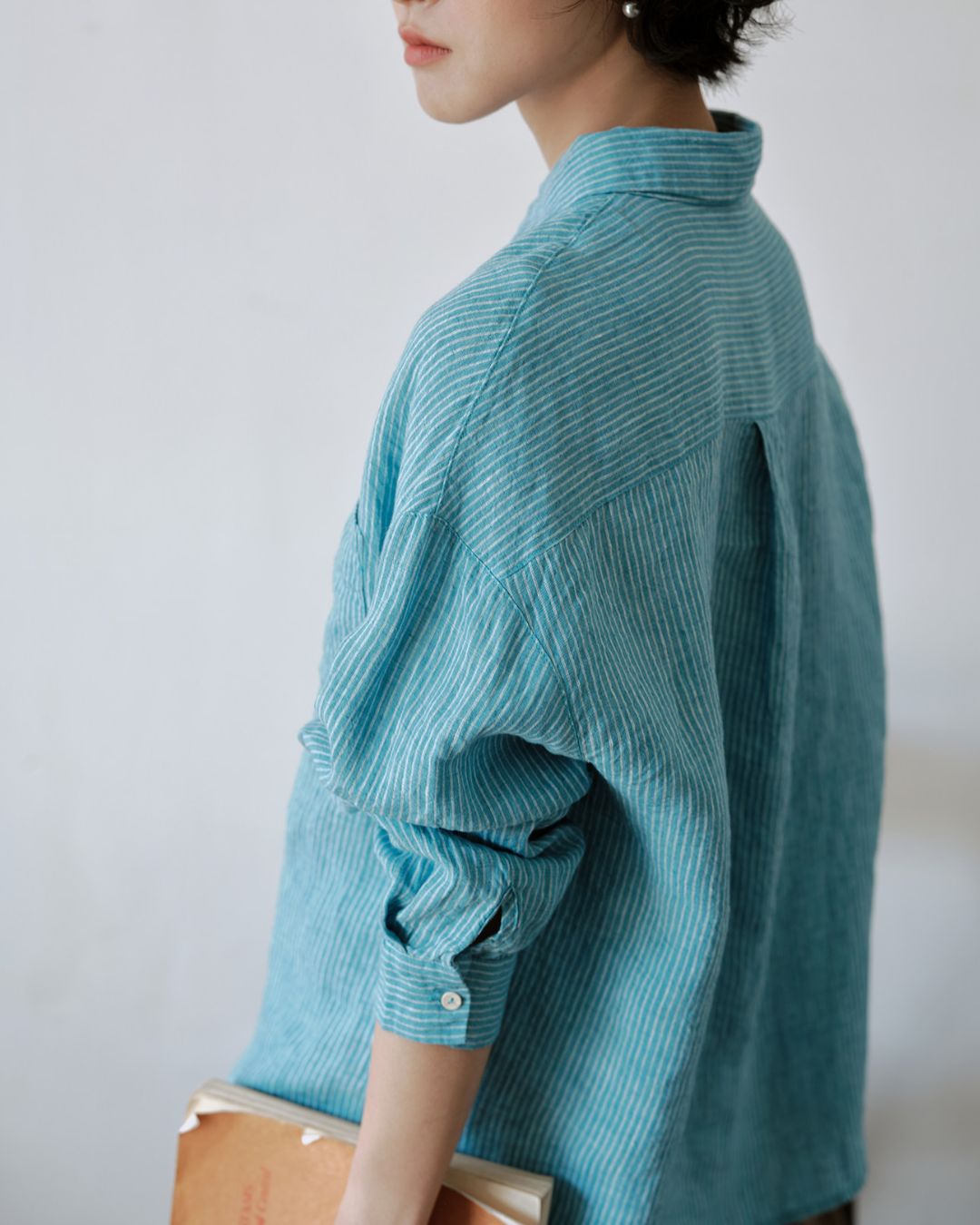 Drop Shoulder Striped Linen Shirt　LS042