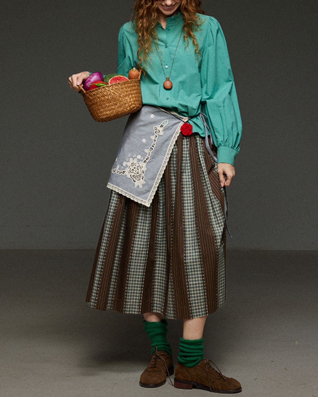 Check And Striped Contrast Color Skirt　SK007