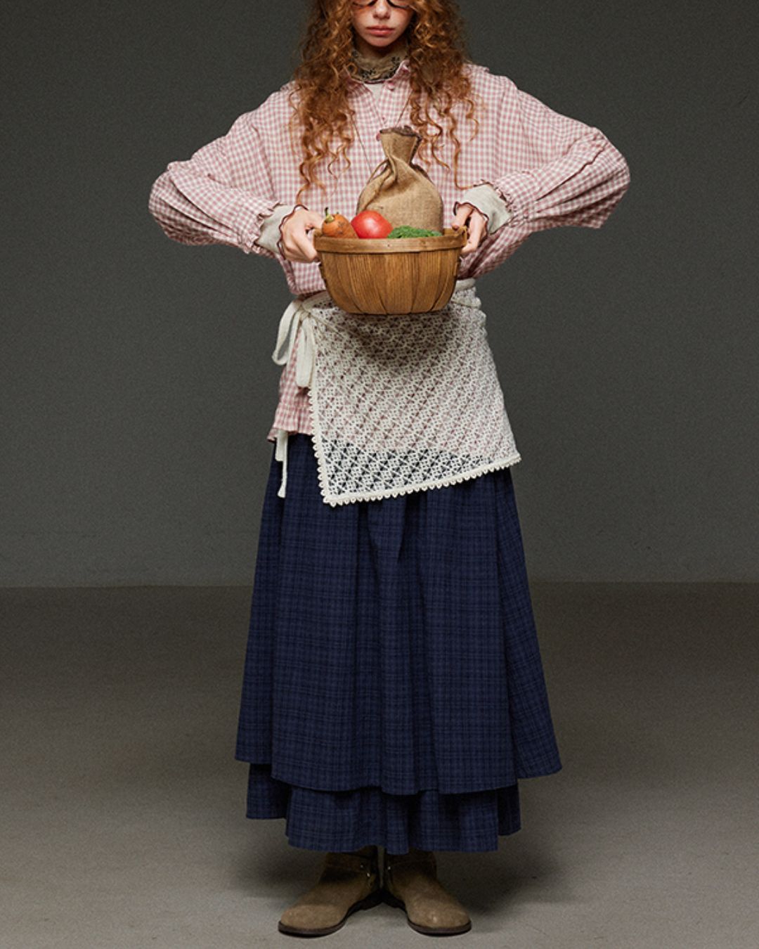 Pink Checked Ruffle Shirt　LS027