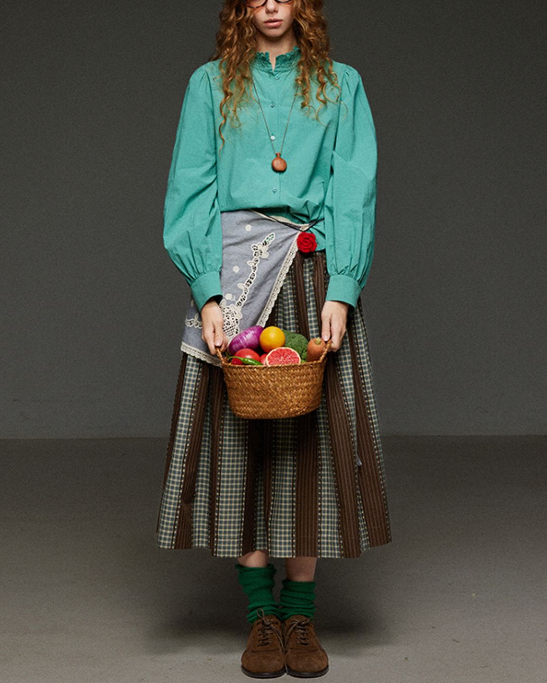 Check And Striped Contrast Color Skirt　SK007