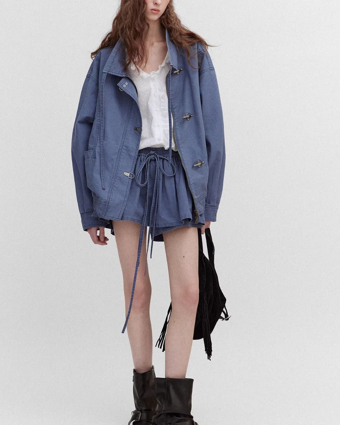 Vintage Metal Button Denim Jacket & Gathered Shorts　JK090