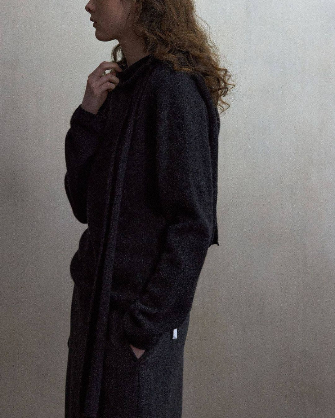 Basic Yak Wool Knit Hooded Scarf　HG001