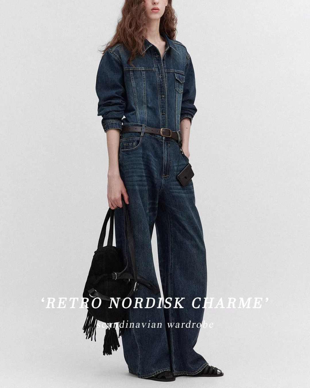 Washed Denim Shirt Jacket & Wide Denim Pants　JK091