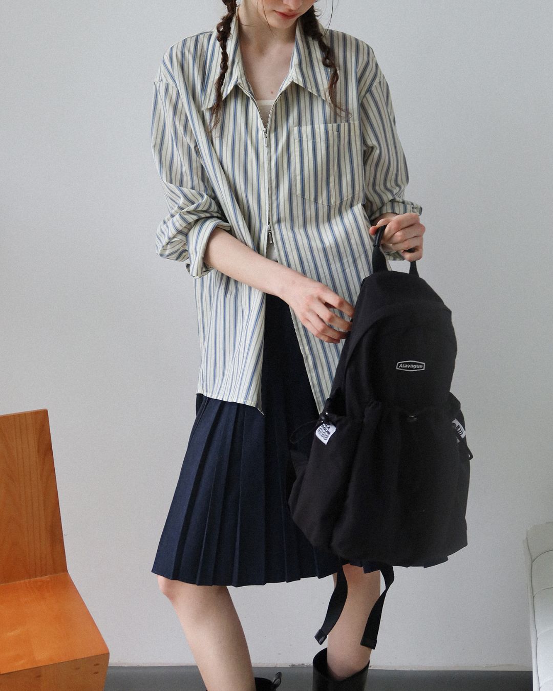 Double Zipper Striped Shirt　LS014
